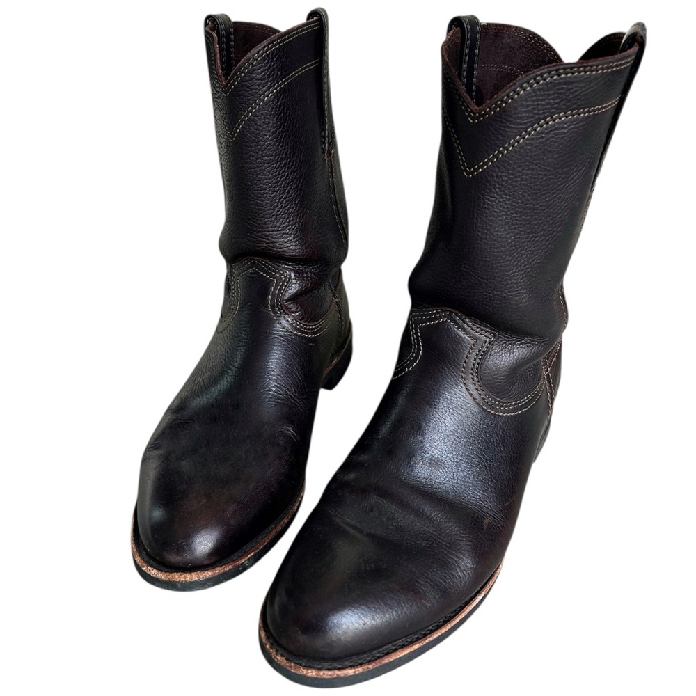 Frye Duke Roper Cowboy Boots Dark Brown Leather Pull On Oil Resistant Mens Sz 10 - Picture 10 of 16
